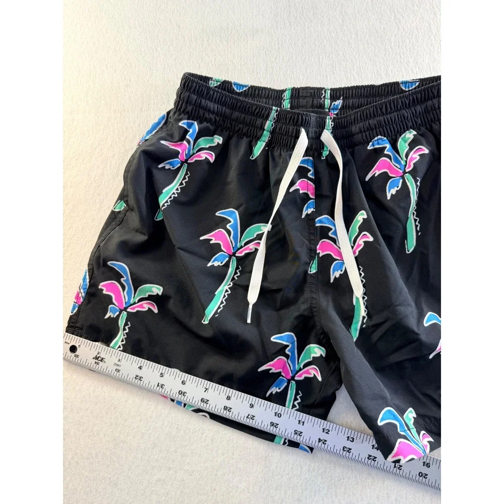 Chubbies Mens Swim Trunks Medium Black Neon Palm Tree 5.5 Inseam Mesh Lined